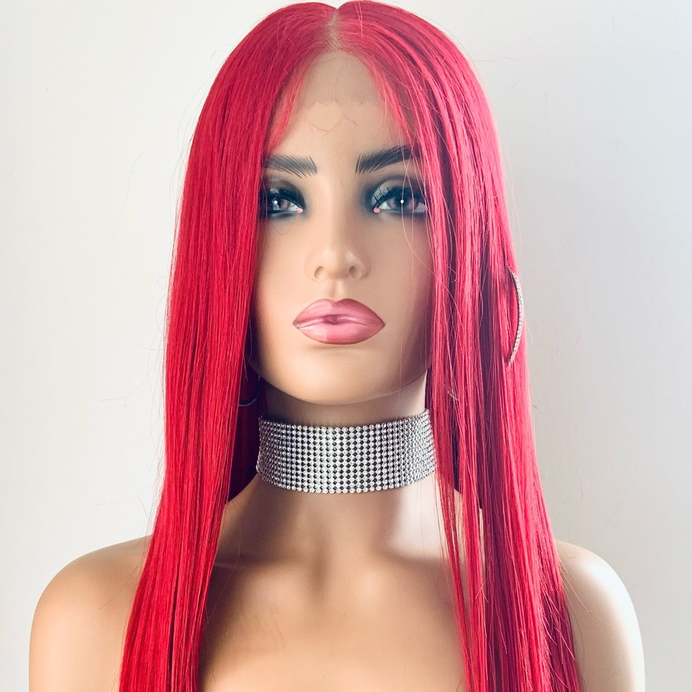 26” Red Long & Straight Lace Front Synthetic Wig